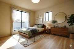 家具はイメージです。ご夫婦お二人のプライベートシーンを演出する寝室は、大容量のウォークインクローゼット付き。