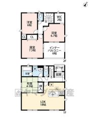 和室含む4LDK。 リビング階段採用でご家族団らんの間取り＾＾ 2階居室には2帖と3帖のウォークインクローゼット付き＾＾