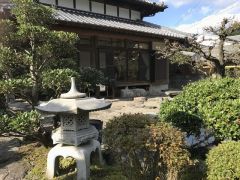 池のある庭園。