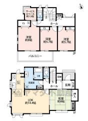 全居室南向きの光そそぐ空間設計。LDKと和室を合わせると22.4帖の大空間となります。