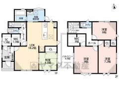 リビングは18帖以上の開放感あふれる空間です。2階も全室6帖以上と広々＾＾お子様用の遊び道具やアウトドア用品の収納に便利なシューズインクローク付き。