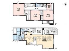 リビングイン階段でご家族が自然に顔を合わせられる間取り。2階は洋室が3部屋あるので、お子様が大きくなっても安心ですね＾＾