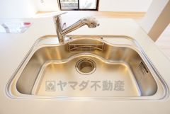 広々とした凸型シンクに洗剤ポケットを標準装備。大きなお鍋など洗いやすいです。