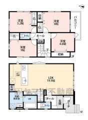 リビングは19.5帖の開放感あふれる空間です。2階は洋室が4部屋あるので、お子様が大きくなっても安心ですね＾＾