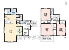 全室南西向きで陽当たりを1日中確保できる間取り。リビングは17.5帖の開放感あふれる空間です。2階も全室6帖以上と広々＾＾