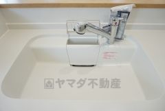 同仕様写真。広々とした凸型シンクに洗剤ポケットを標準装備。大きなお鍋など洗いやすいです。