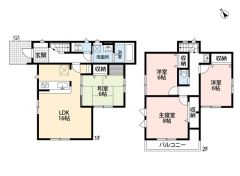 約16帖の広さを確保したＬＤＫは、和室と一体化して利用すると約22帖の大空間。2階は洋室が3部屋あるので、お子様が大きくなっても安心ですね＾＾