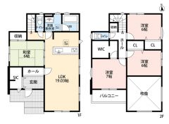 水回りが1ヵ所に集中した家事導線に配慮した間取り。各居室収納に加えてSICやWICなど収納スペースもしっかり確保。