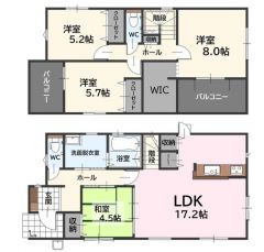 南向き・2面バルコニーで光注ぐ空間設計＾＾17.2帖のリビングは隣接する和室と一体化して利用すると21.7帖の大空間になります＾＾