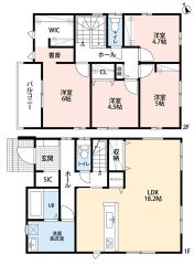 リビングは18以上の開放感あふれる空間です。2階は洋室が4部屋あるので、お子様が大きくなっても安心ですね＾＾