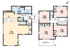 家具の配置がしやすい縦型リビング。広いLDKを探していた方に。。2階は洋室が4部屋あるので、お子様が大きくなっても安心ですね＾＾