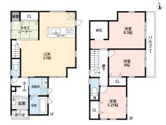 LDKはタタミコーナーを含めて21帖と広々＾＾8.5帖の主寝室には大容量のLDK付き＾＾