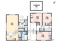 リビングは17帖の開放感あふれる空間です。2階は洋室が3部屋あるので、お子様が大きくなっても安心ですね＾＾
