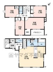 リビングは18帖以上の開放感あふれる空間です。2階は洋室が4部屋あるので、お子様が大きくなっても安心ですね＾＾