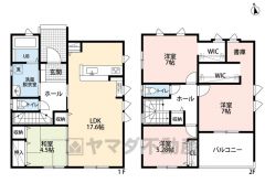 LDKと和室を合わせると21帖の大空間となります。2階には広々7帖洋室が2部屋あり、寝室や子供部屋として活躍します。