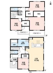 リビングは18.5帖以上の開放感あふれる空間＾＾玄関ホールからもキッチンからも出入りできる洗面脱衣所＾＾WIC3ヶ所あり＾＾