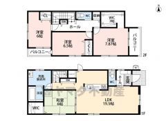 約19.5帖の広さを確保したＬＤＫは、和室と一体化して利用すると約25.5帖の大空間。ファミリークローク、WIC付き。