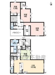 LDKと和室を合わせると23帖の大空間となります。家具の配置がしやすい縦型リビング。広いLDKを探していた方に。