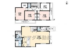 リビングイン階段でご家族が自然に顔を合わせられる間取り。2階は洋室が3部屋あるので、お子様が大きくなっても安心ですね＾＾