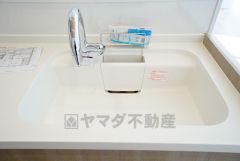 広々とした凸型シンクに洗剤ポケットを標準装備。大きなお鍋など洗いやすいです。