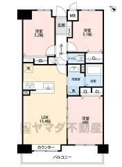 家具の配置がしやすい縦型リビングは13.4帖。洋室が3部屋あるので、お子様が大きくなっても安心ですね＾＾
