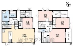 リビングイン階段でご家族が自然に顔を合わせられる間取り。大きな窓のあるリビングは18帖以上、2階も全室6帖以上と広々＾＾