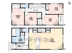 リビングイン階段でご家族が自然に顔を合わせられる間取り。2階は洋室が4部屋あるので、お子様が大きくなっても安心ですね＾＾