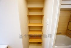 便利な洗面室収納。散らかりがちなバスタオルや清掃用品、化粧品や予備のシャンプー等もきれいに整頓できますね。