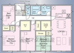 和室含む4LDK＾＾生活がワンフロアで完結する平屋建て＾＾2帖のウォークインクローゼット、ファミリークローゼットを完備＾＾