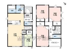 リビング階段でご家族と自然に顔を合わせられる間取り＾＾LDKと和室を合わせると18.7帖の大空間となります。