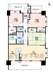 3ＬＤＫとウォークインクローゼットでゆとりのある暮らしが実現。LDKと和室を合わせると21帖の大空間となります。