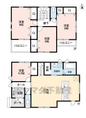 約17帖のリビングダイニング＾＾バルコニー2ヵ所＾＾主寝室は約8帖と広々＾＾