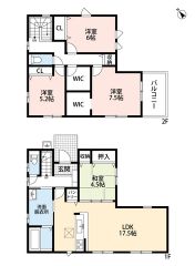 4ＬＤＫとウォークインクローゼットでゆとりのある暮らしが実現。リビングは17.5帖以上の開放感あふれる空間です。2階は洋室が4部屋あるので、お子様が大きくなっても安心ですね＾＾