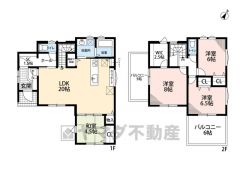 約20帖の広さを確保したＬＤＫは、和室と一体化して利用すると約24.5帖の大空間。2面バルコニーと2面採光で光そそぐ空間設計。