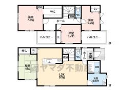 4ＬＤＫとウォークインクローゼットでゆとりのある暮らしが実現。リビングは18帖以上の開放感あふれる空間です。2階は洋室が3部屋あるので、お子様が大きくなっても安心ですね＾＾