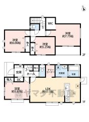 4ＬＤＫとウォークインクローゼットでゆとりのある暮らしが実現。リビングは17帖以上の開放感あふれる空間です。