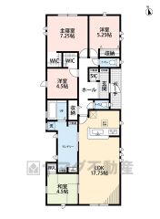 階段昇降がなく、子育てや介護がしやすい平屋＾＾水回りが1ヵ所に集中した家事導線に配慮した間取りです。