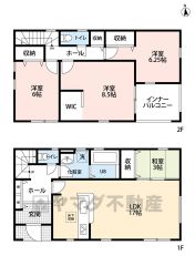 4ＬＤＫとウォークインクローゼットでゆとりのある暮らしが実現。リビングは17帖以上の開放感あふれる空間です。2階は洋室が3部屋あるので、お子様が大きくなっても安心ですね＾＾