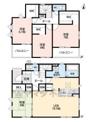 水回りが1ヵ所に集中した家事導線に配慮した間取りです。