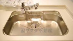 色も形もキレイなシンクは、広さも確保しているので、大きめの鍋も簡単に洗えます。