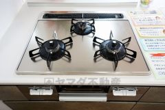 同時にたくさんの料理が調理できる3口コンロ。長時間熱を通しておきたい煮込み料理を作りながら、炒め物など同時進行で進められます。