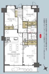南西向きで日当たり良好。対面式キッチンを中心とした15.4帖のリビング。各居室収納付きで、荷物をすっきりまとめられます＾＾