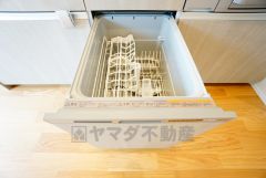 食事の後の手間を解消する食器洗い乾燥機付。冬場の洗い物で手荒れの悩みもなくなります。手洗いよりも節約できて便利。