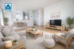 家具はイメージです。温かみのある雰囲気と、キッチンでの作業性を兼ね備え、家族の笑顔あふれる団らんのひと時をお過ごしいただける設計になっています。