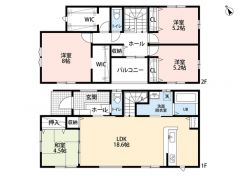 約18.6帖の広さを確保したＬＤＫは、和室と一体化して利用すると約23帖の大空間。
