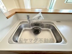 広々とした凸型シンクに洗剤ポケットを標準装備。大きなお鍋など洗いやすいです。