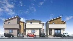 左から1号棟、2号棟、3号棟。統一された建物外観はもちろん、前面道路に対して屋根方向を合わせることで統一感を作り出し、街並みとしての資産価値を高めます^^