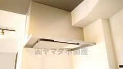 風量が弱・強と切替え可能なレンジフードが調理中の煙をしっかり吸い込みます。手元を照らすライト付きです。