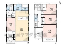 家具の配置がしやすい縦型リビング。リビングは18帖の開放感あふれる空間です。水回りが1ヵ所に集中した家事導線に配慮した間取りです。