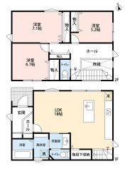 LDK18帖の大空間＾＾キッチンからリビング・ダイニングまで一体感のある開放的な暮らし＾＾